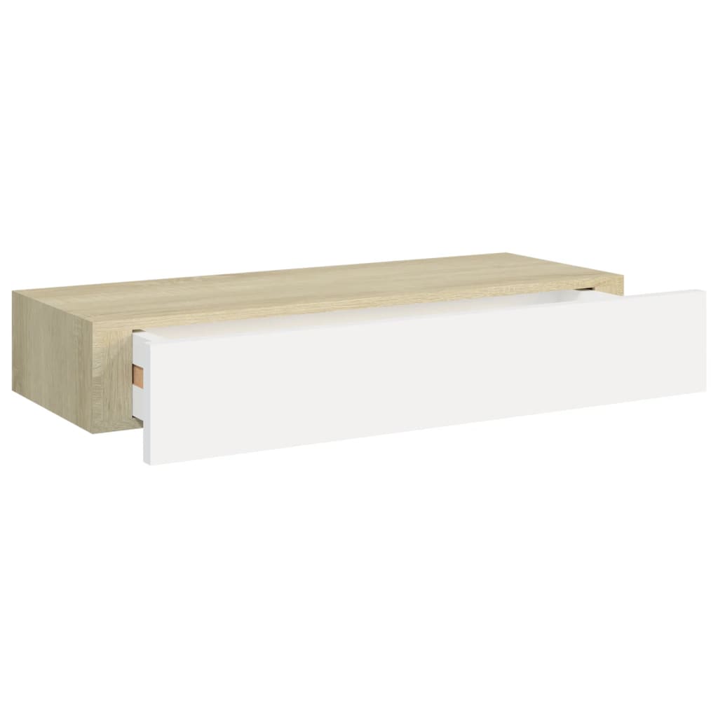 Étagère à tiroir murale chêne et blanc 60x23,5x10 cm MDF