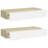 Étagères à tiroir murales 2 pcs Chêne et blanc 60x23,5x10cm MDF