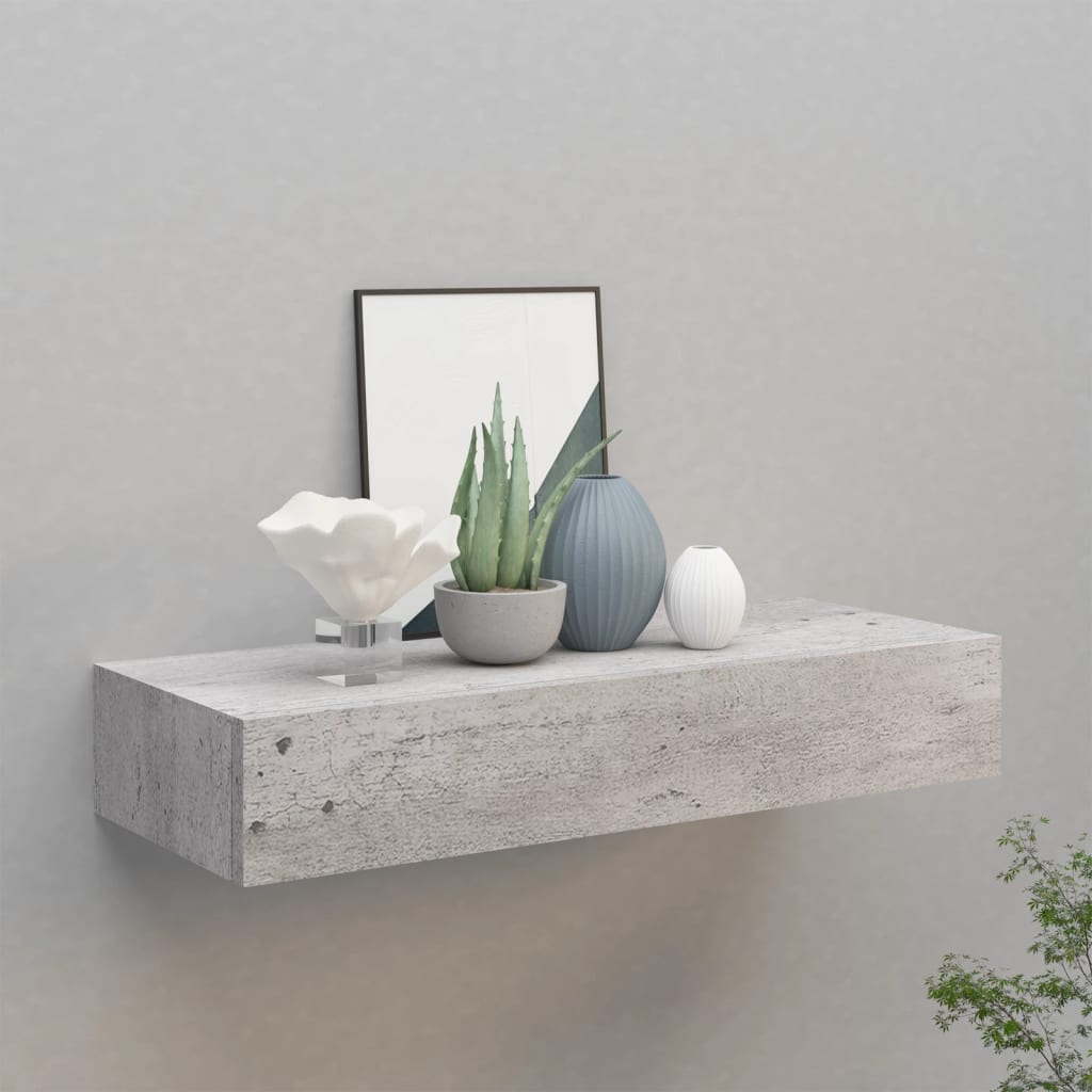 Étagère à tiroir murale Gris béton 60x23,5x10 cm MDF