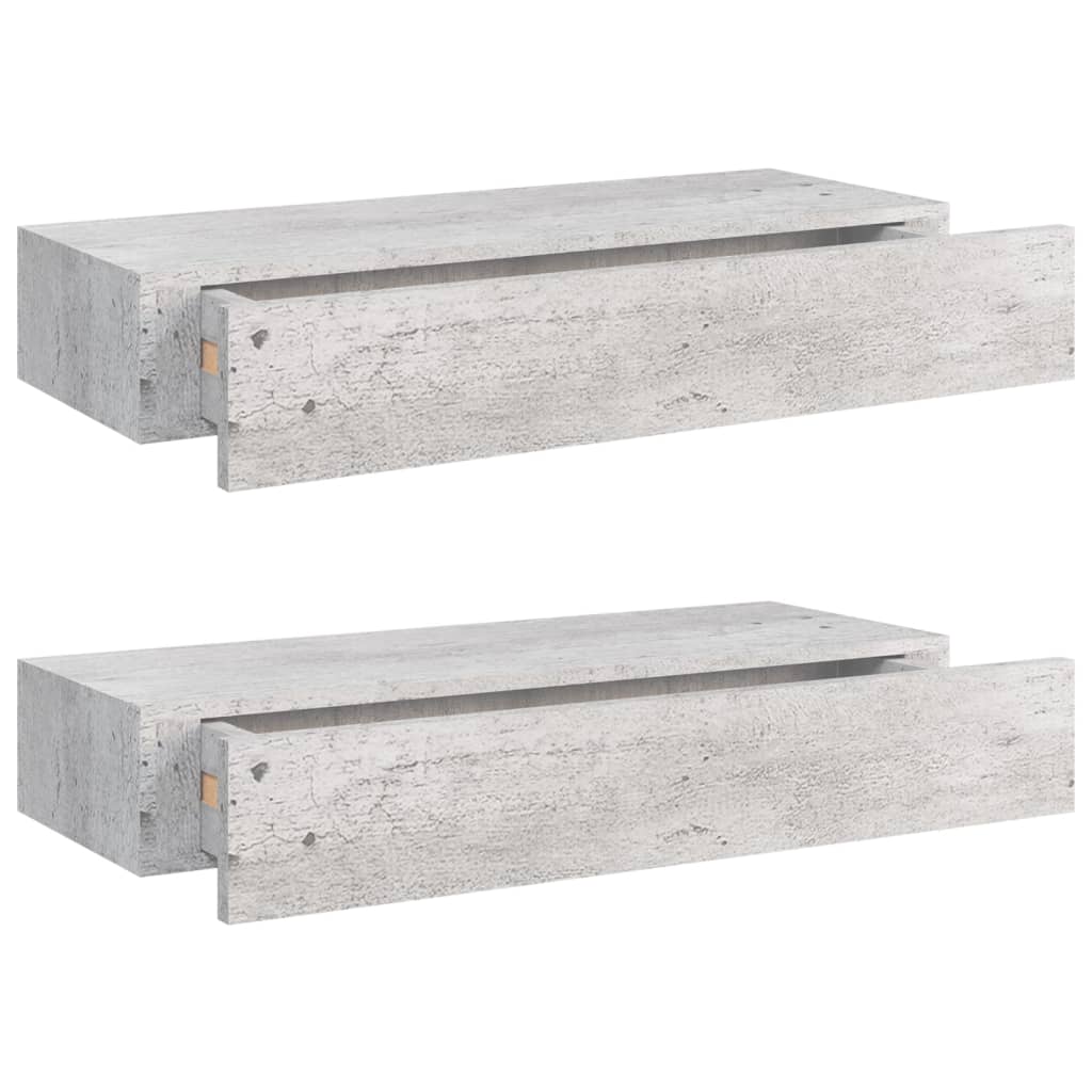 Étagères à tiroir murales 2 pcs Gris béton 60x23,5x10 cm MDF