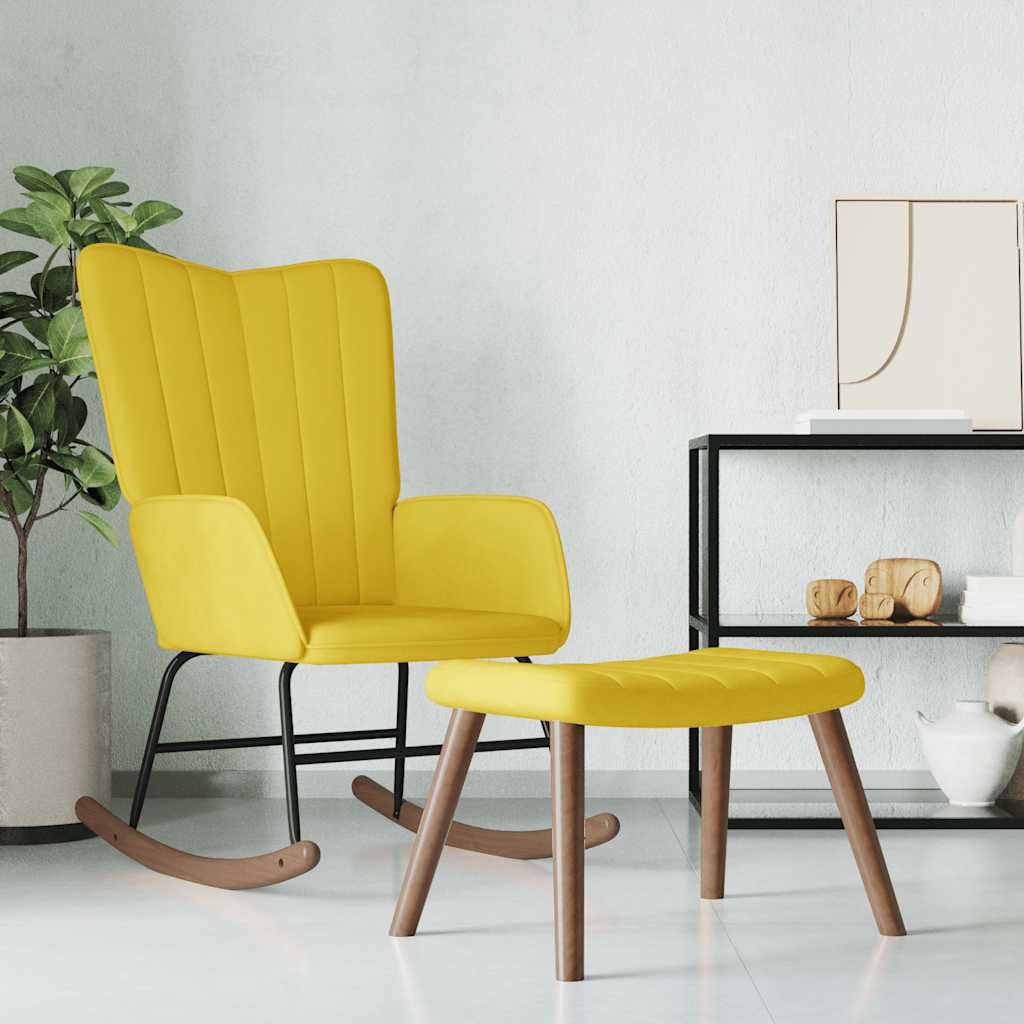 Chaise à bascule avec repose-pied Jaune moutarde Velours