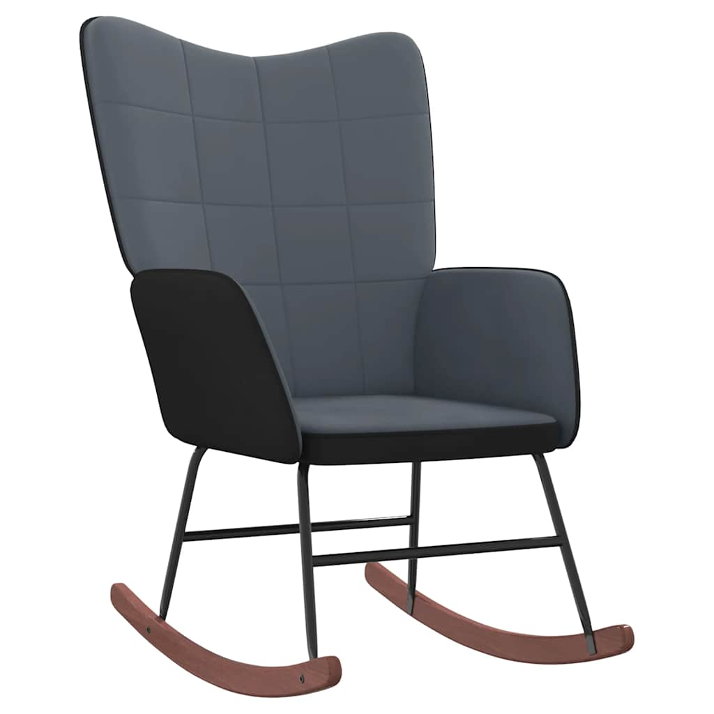 Rocking chair with footrest Dark grey Velvet and PVC