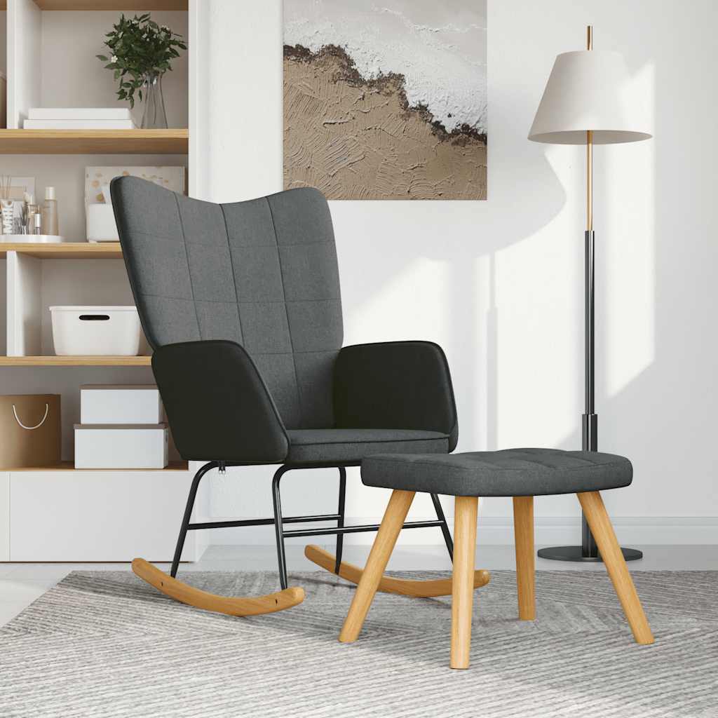 Chaise à bascule avec tabouret Gris foncé Tissu