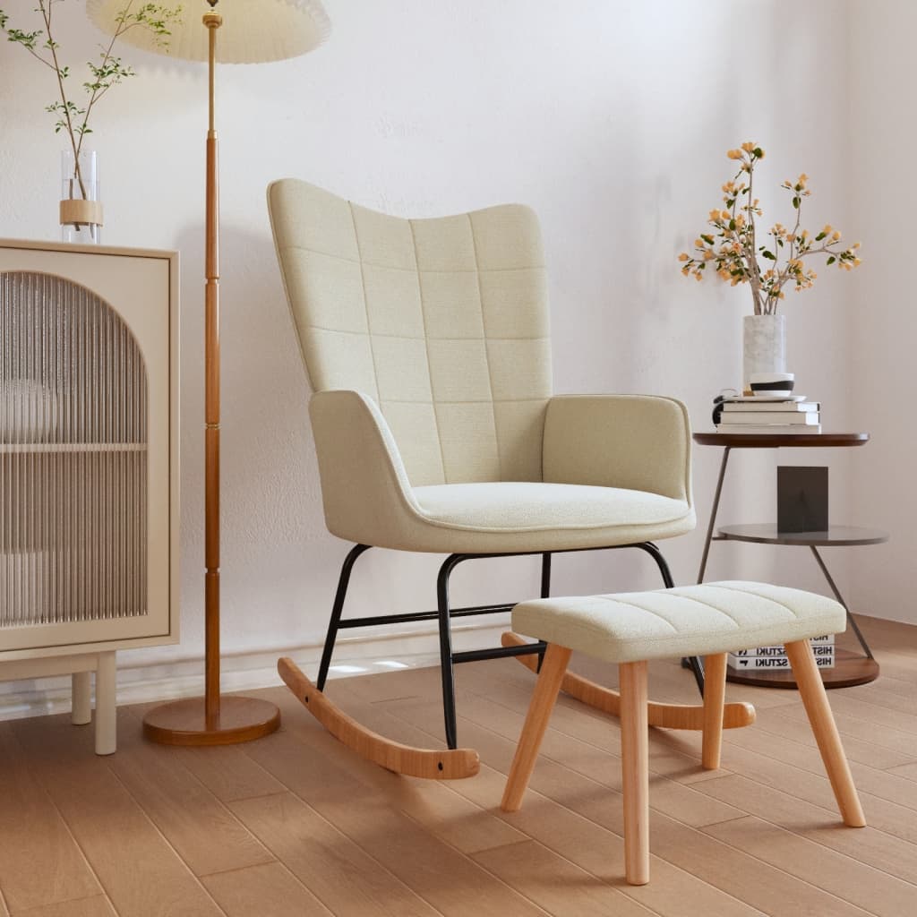 Rocking chair with stool Cream Fabric