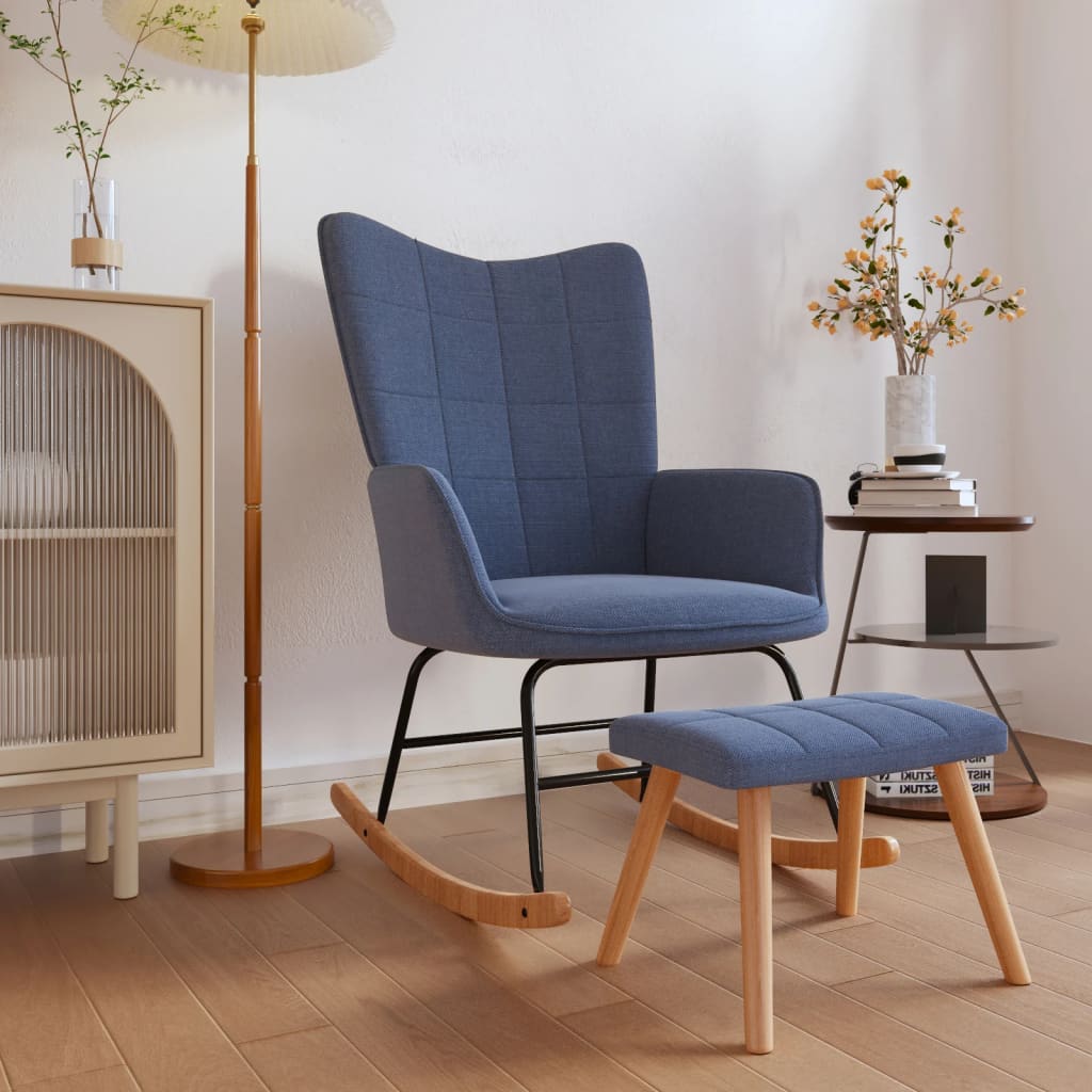 Chaise à bascule avec tabouret Bleu Tissu