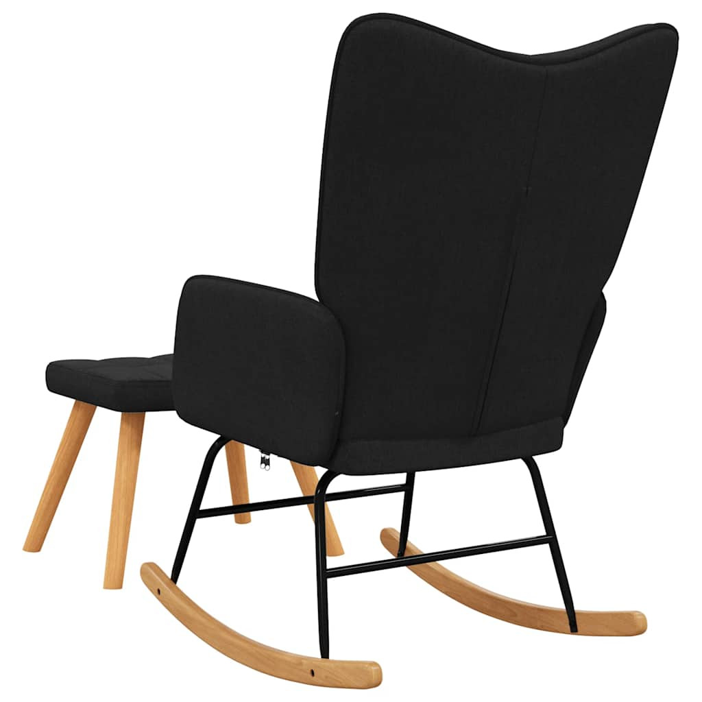 Chaise à bascule avec tabouret Noir Tissu