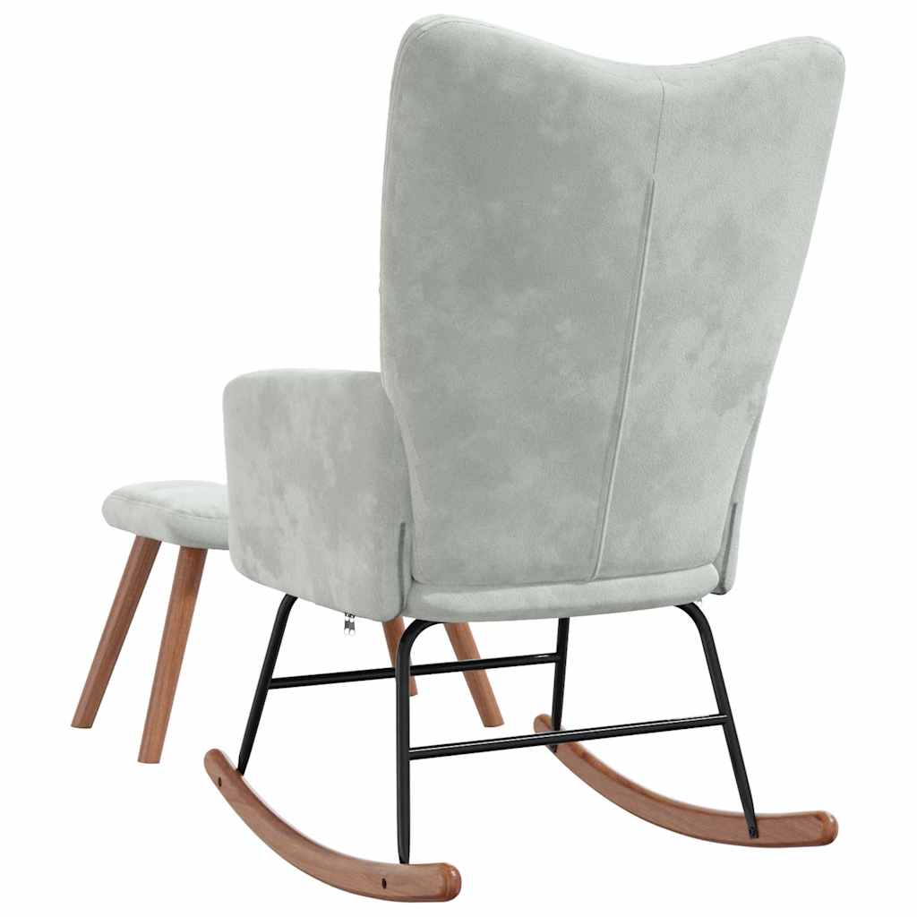 Rocking chair with footrest Light grey Velvet