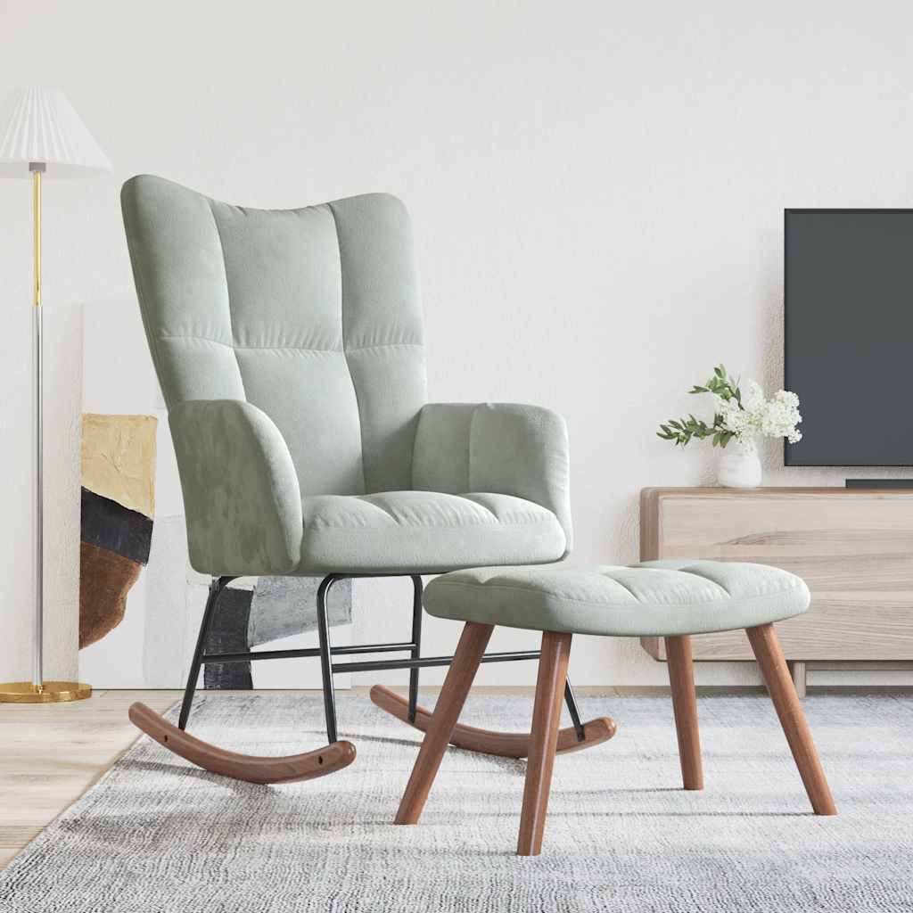 Rocking chair with footrest Light grey Velvet