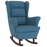 Fauteuil à bascule et pieds en bois massif d'hévéa Bleu Velours