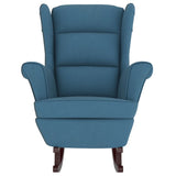 Fauteuil à bascule et pieds en bois massif d'hévéa Bleu Velours