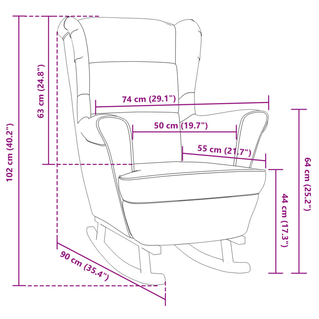 Fauteuil à bascule et pieds en bois massif d'hévéa Bleu Velours