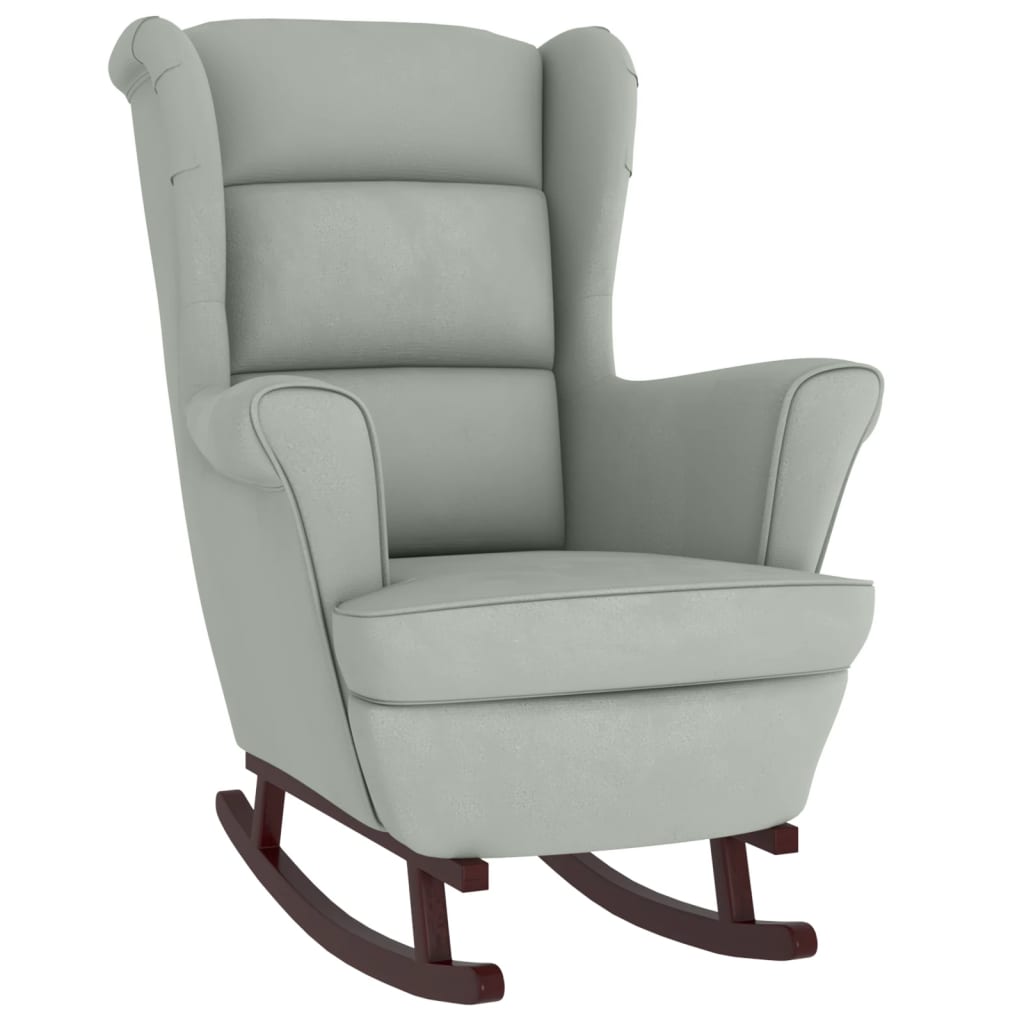 Fauteuil à bascule et pieds en bois d'hévéa Gris clair Velours