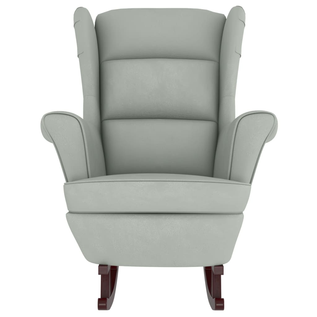 Fauteuil à bascule et pieds en bois d'hévéa Gris clair Velours