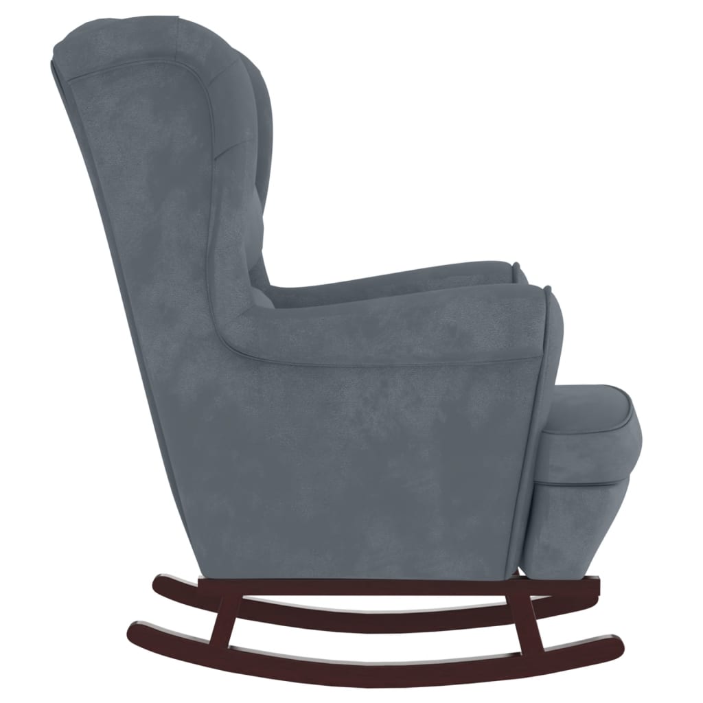 Fauteuil à bascule et pieds en bois d'hévéa Gris foncé Velours