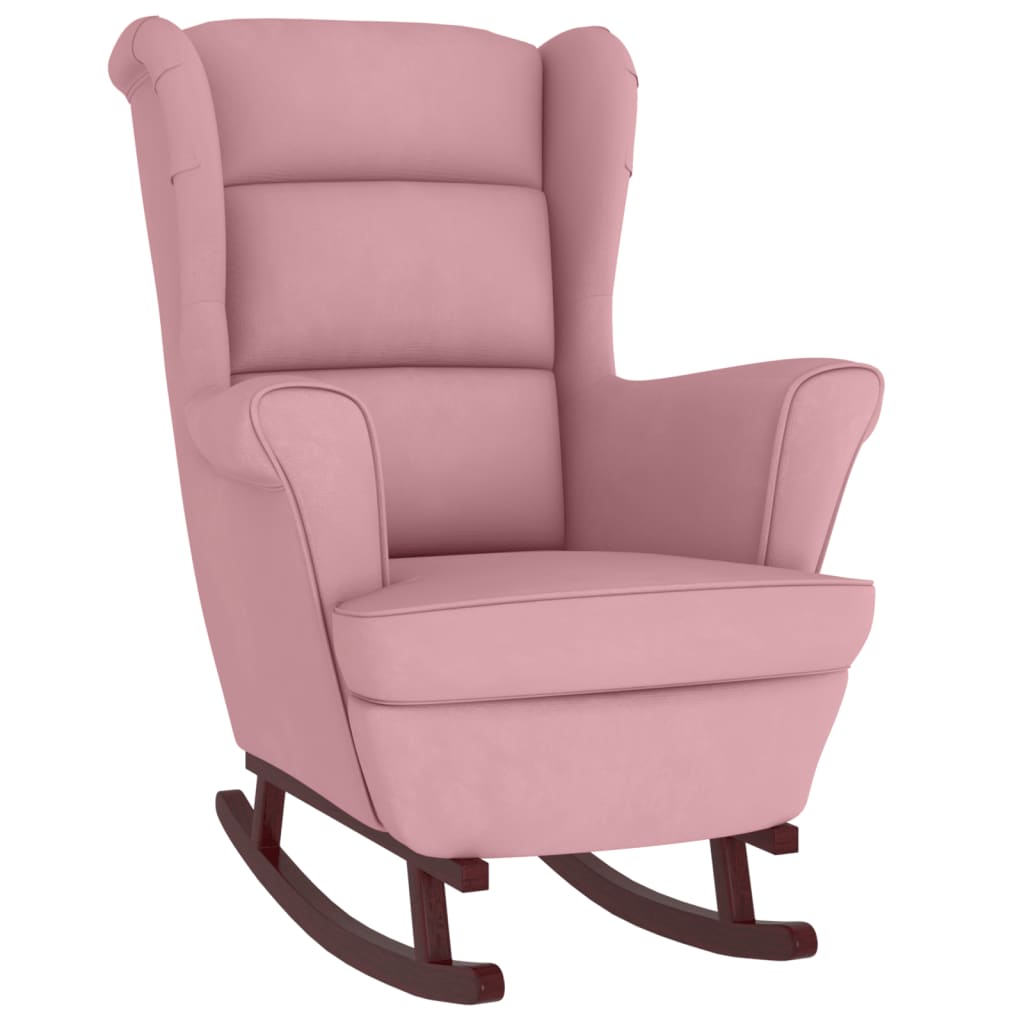 Fauteuil à bascule et pieds en bois massif d'hévéa Rose Velours