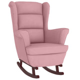 Fauteuil à bascule et pieds en bois massif d'hévéa Rose Velours