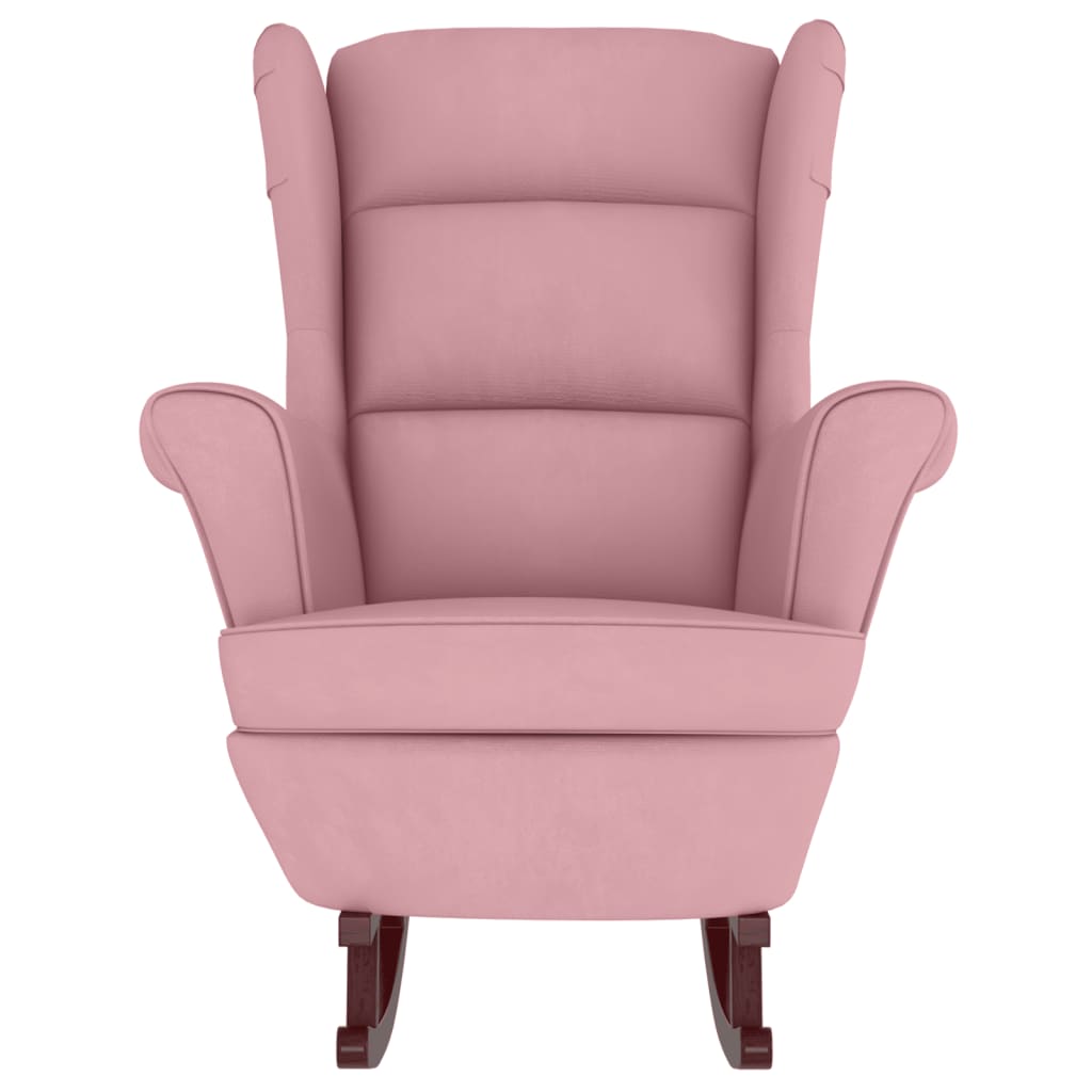 Fauteuil à bascule et pieds en bois massif d'hévéa Rose Velours