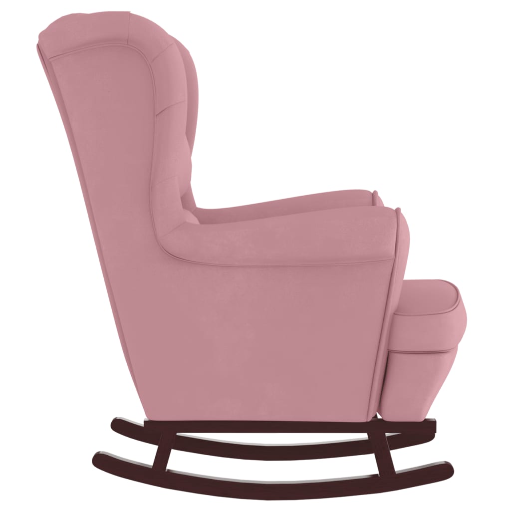 Fauteuil à bascule et pieds en bois massif d'hévéa Rose Velours