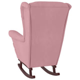 Fauteuil à bascule et pieds en bois massif d'hévéa Rose Velours