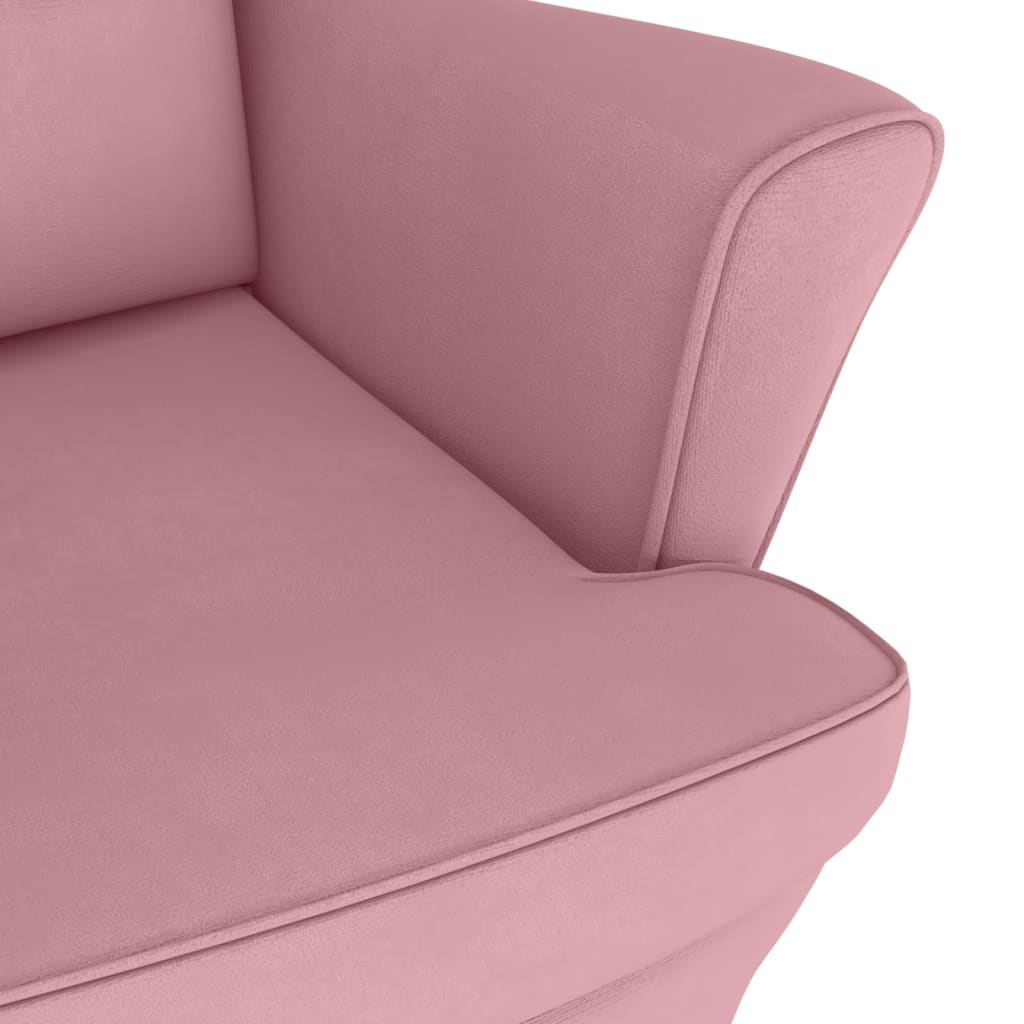 Fauteuil à bascule et pieds en bois massif d'hévéa Rose Velours