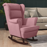 Fauteuil à bascule et pieds en bois massif d'hévéa Rose Velours