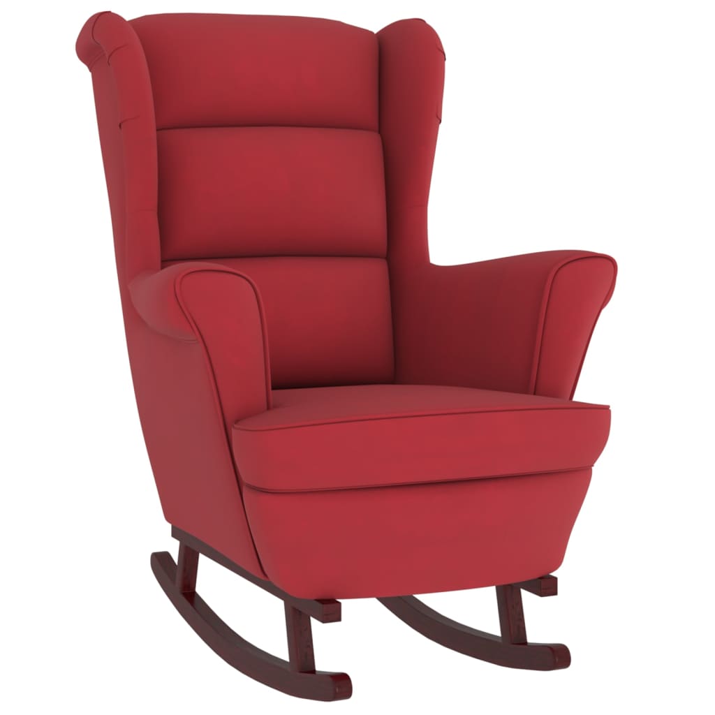 Fauteuil à bascule pieds en bois d'hévéa Rouge bordeaux Velours