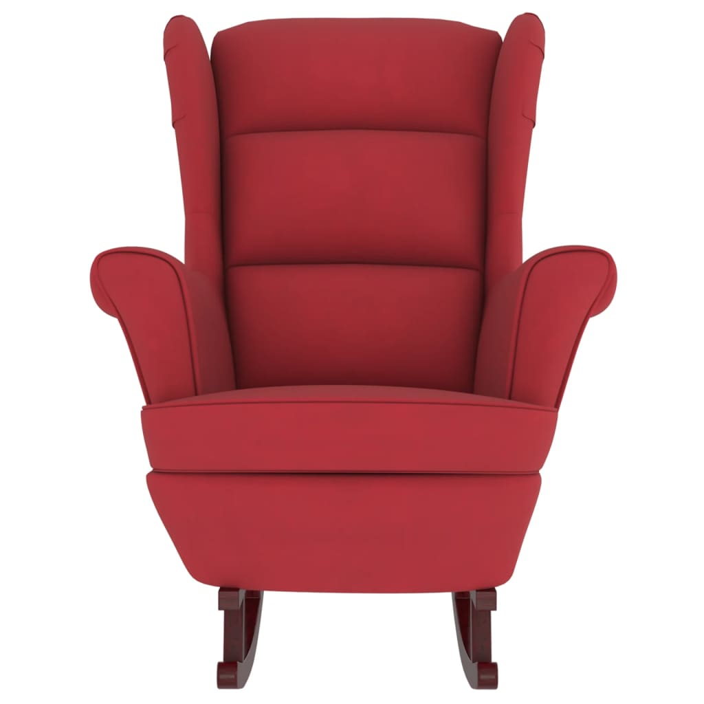 Fauteuil à bascule pieds en bois d'hévéa Rouge bordeaux Velours