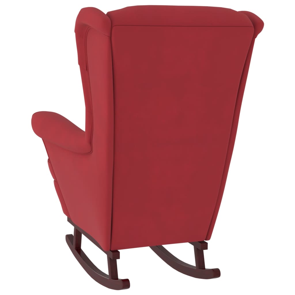 Fauteuil à bascule pieds en bois d'hévéa Rouge bordeaux Velours