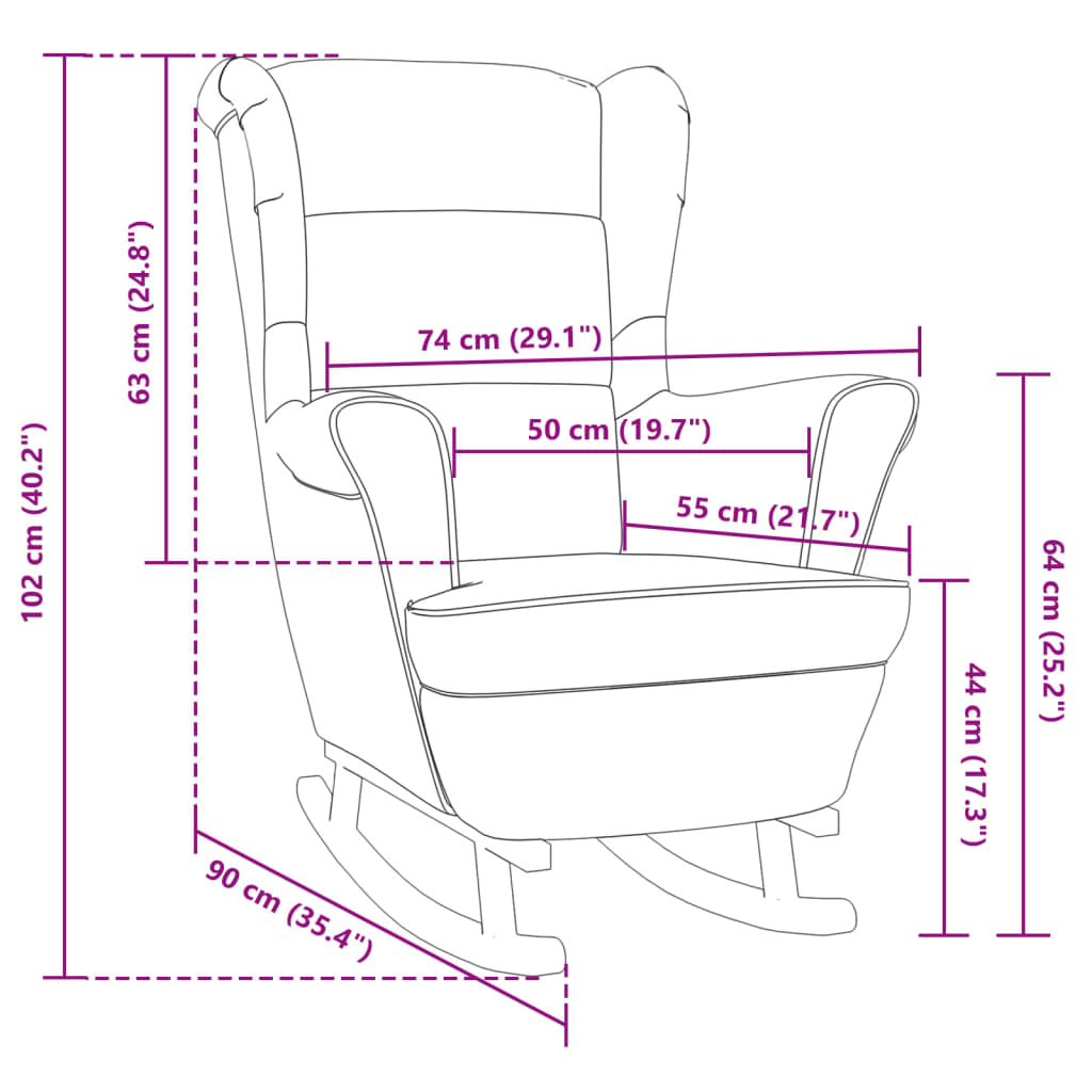 Fauteuil à bascule pieds en bois d'hévéa Rouge bordeaux Velours