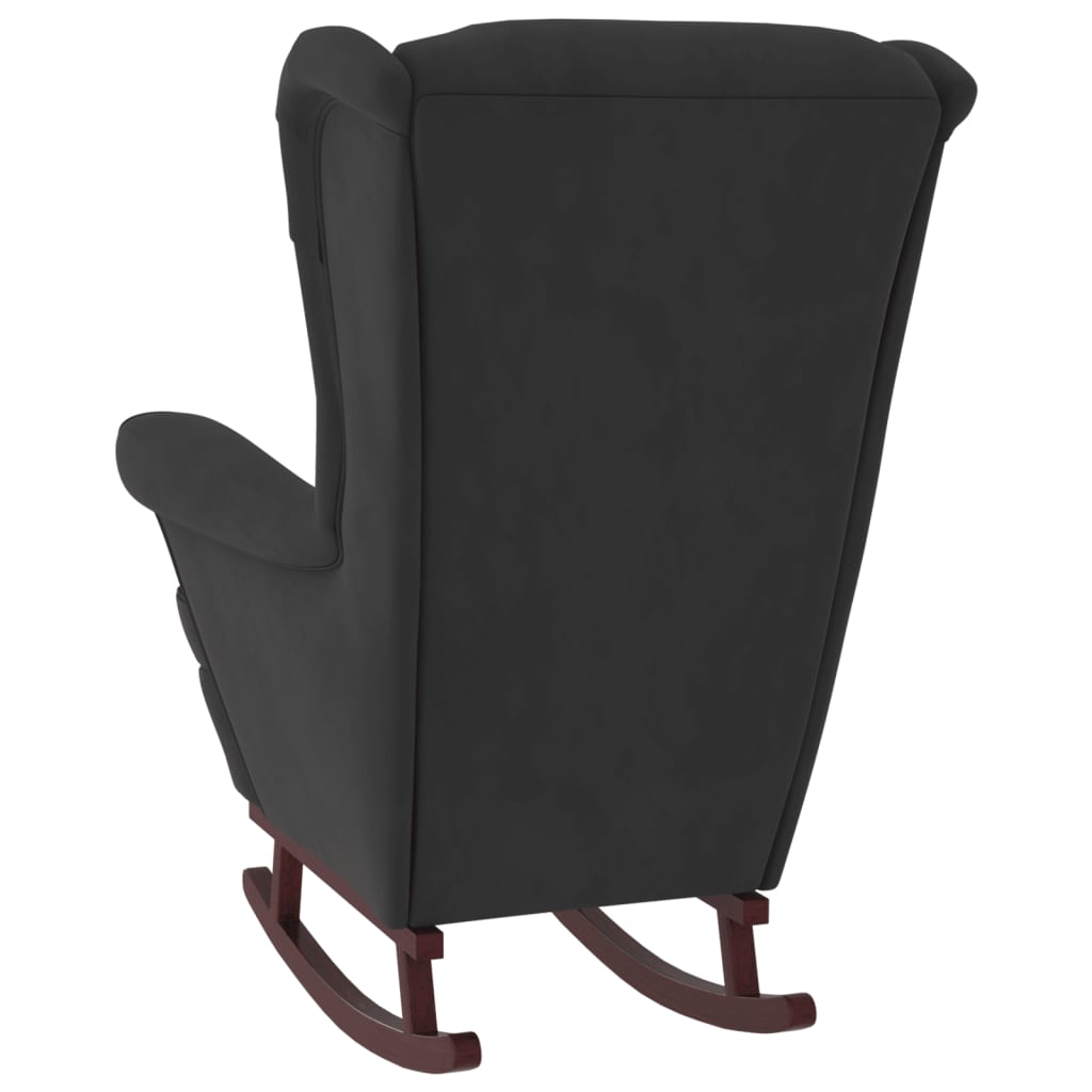 Fauteuil à bascule et pieds en bois massif d'hévéa Noir Velours