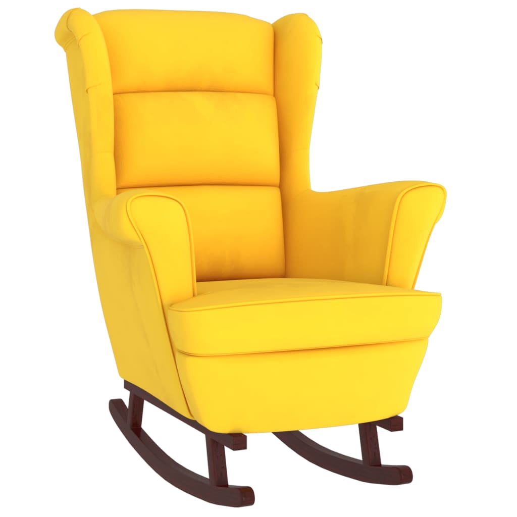 Fauteuil à bascule pieds en bois massif d'hévéa Jaune Velours