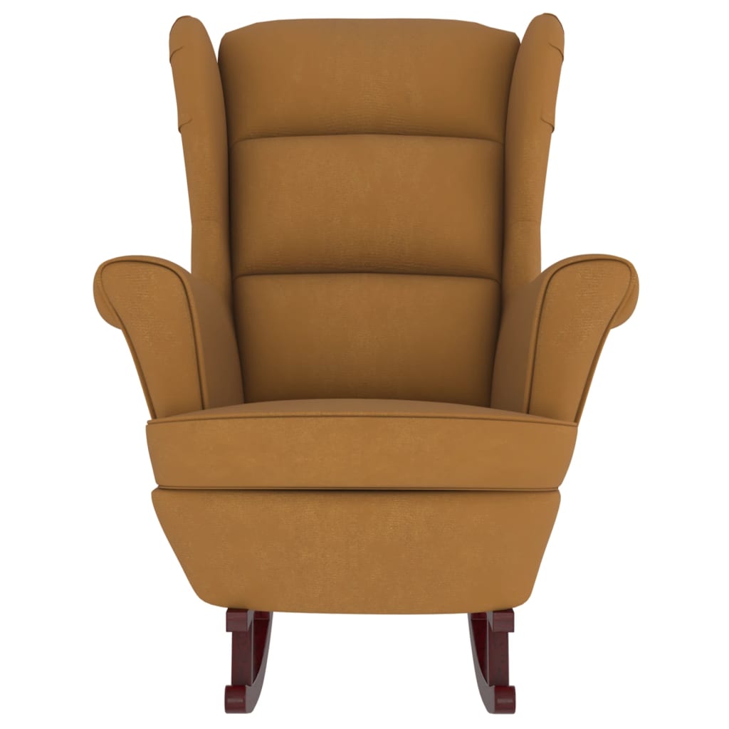 Fauteuil à bascule pieds en bois massif d'hévéa Marron Velours