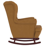 Fauteuil à bascule pieds en bois massif d'hévéa Marron Velours