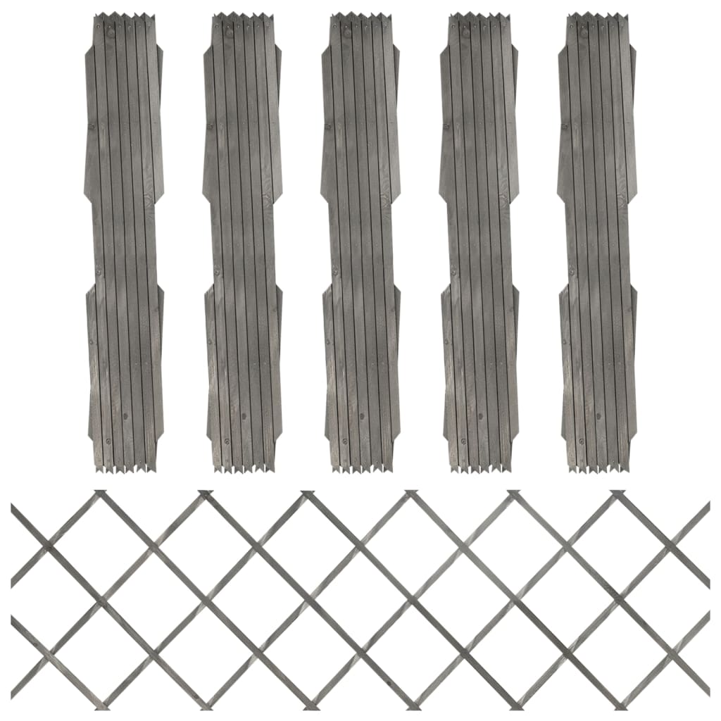 Lattice Fence 5 pcs Grey Solid Fir Wood 180x60 cm