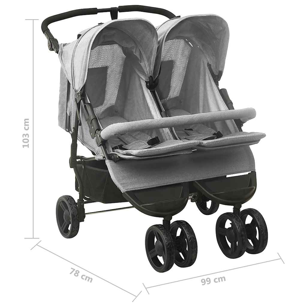 Two-seater stroller Light grey Steel