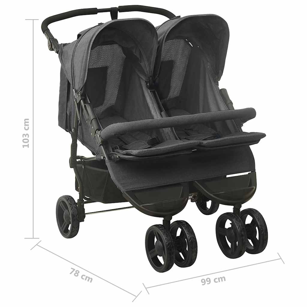 Zweisitzer-Kinderwagen Anthrazit-Stahl