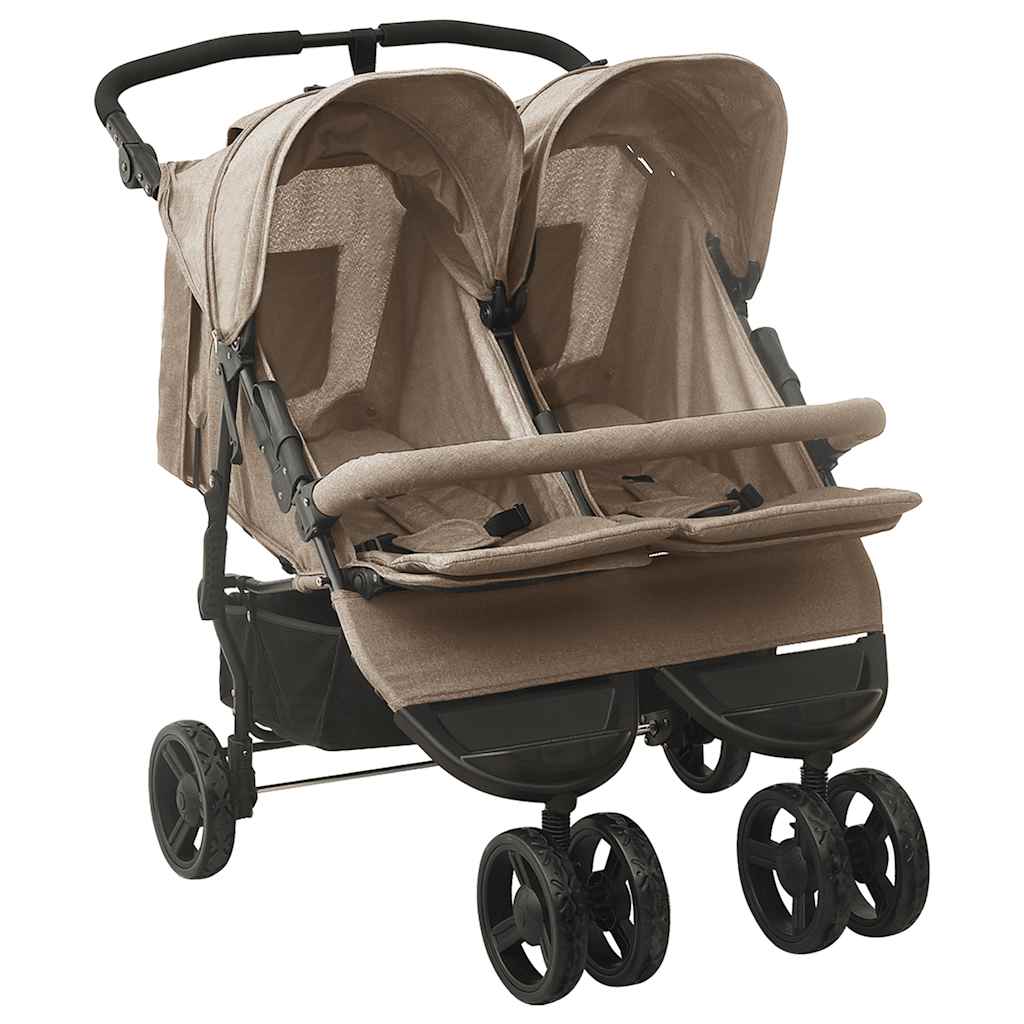 Taupe Steel Double Seat Stroller