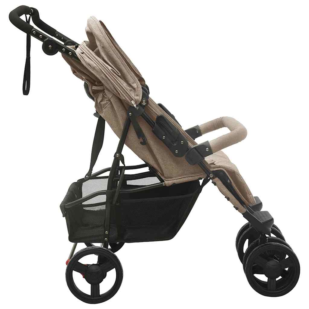 Taupe Steel Double Seat Stroller