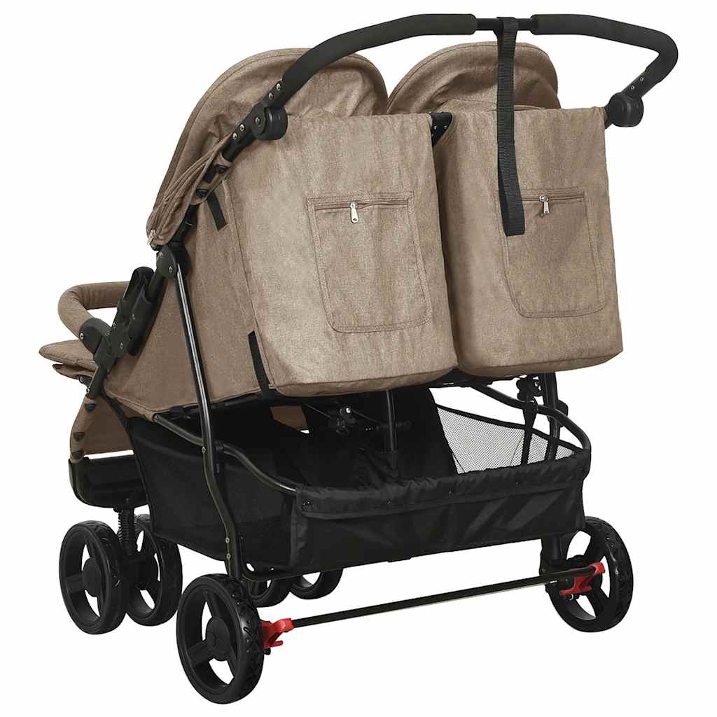 Taupe Steel Double Seat Stroller