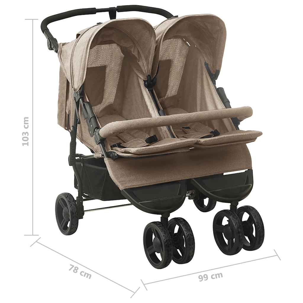 Taupe Steel Double Seat Stroller