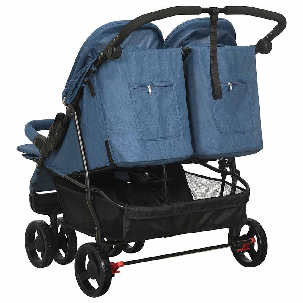 Navy Blue Steel Double Stroller