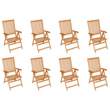 Chaises inclinables de jardin et coussins lot de 8 Teck solide