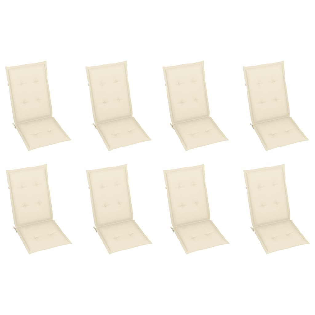 Chaises inclinables de jardin et coussins lot de 8 Teck solide