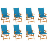 Chaises inclinables de jardin et coussins lot de 8 Teck solide