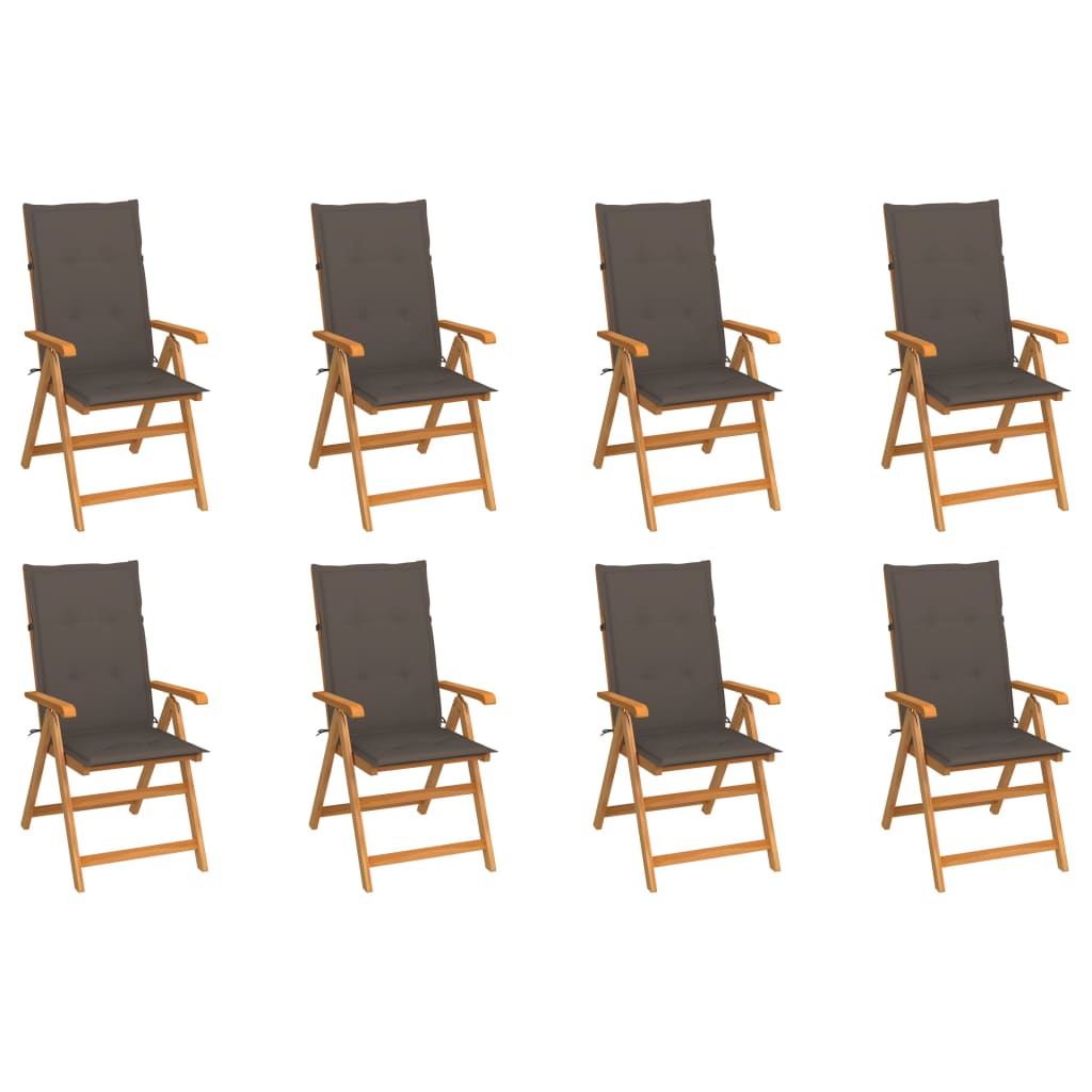 Chaises inclinables de jardin et coussins lot de 8 Teck solide