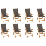 Chaises inclinables de jardin et coussins lot de 8 Teck solide