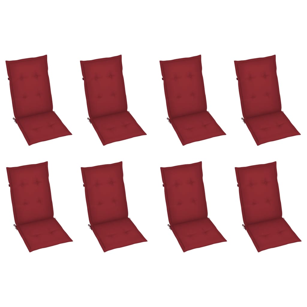 Chaises inclinables de jardin et coussins lot de 8 Teck solide