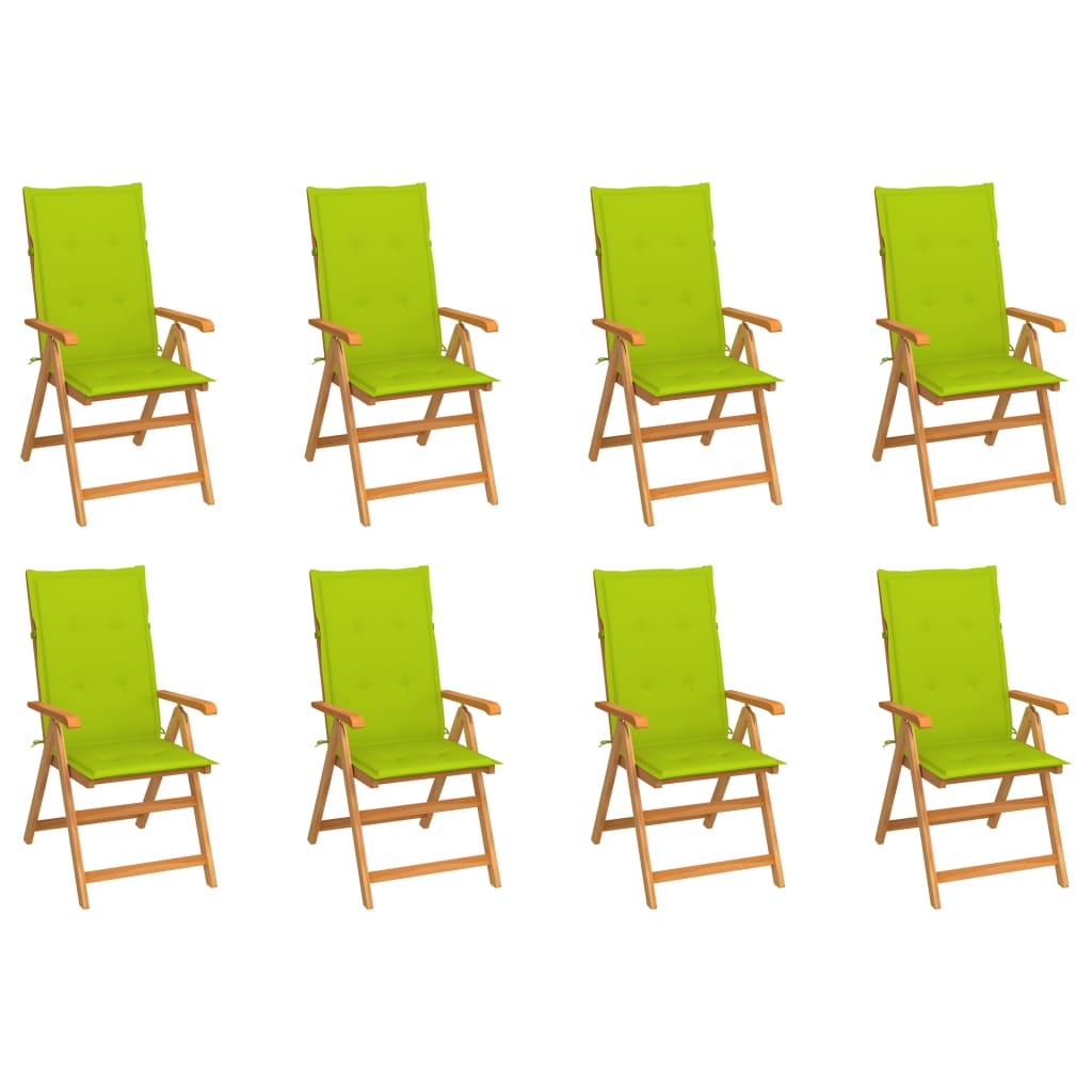 Chaises inclinables de jardin et coussins lot de 8 Teck solide