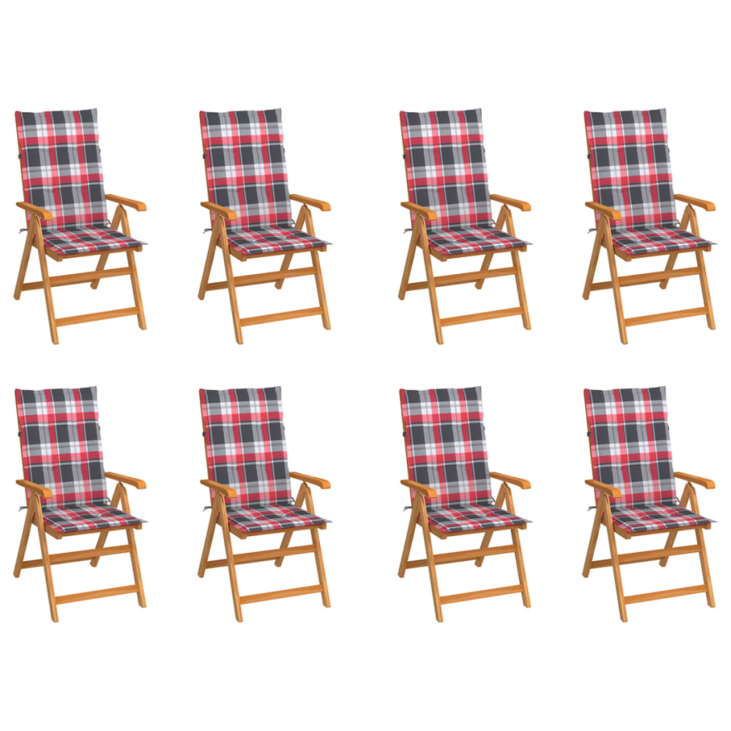 Chaises inclinables de jardin et coussins lot de 8 Teck solide