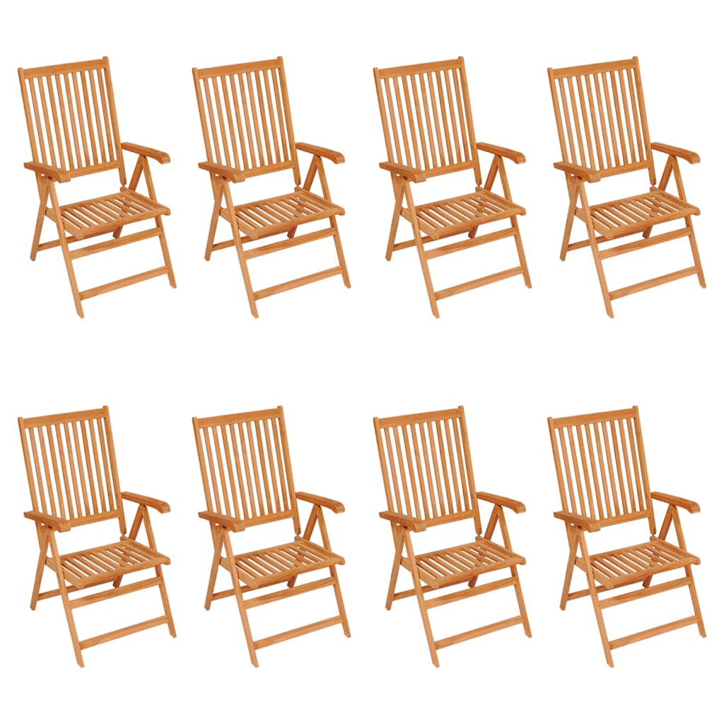 Chaises inclinables de jardin et coussins lot de 8 Teck solide